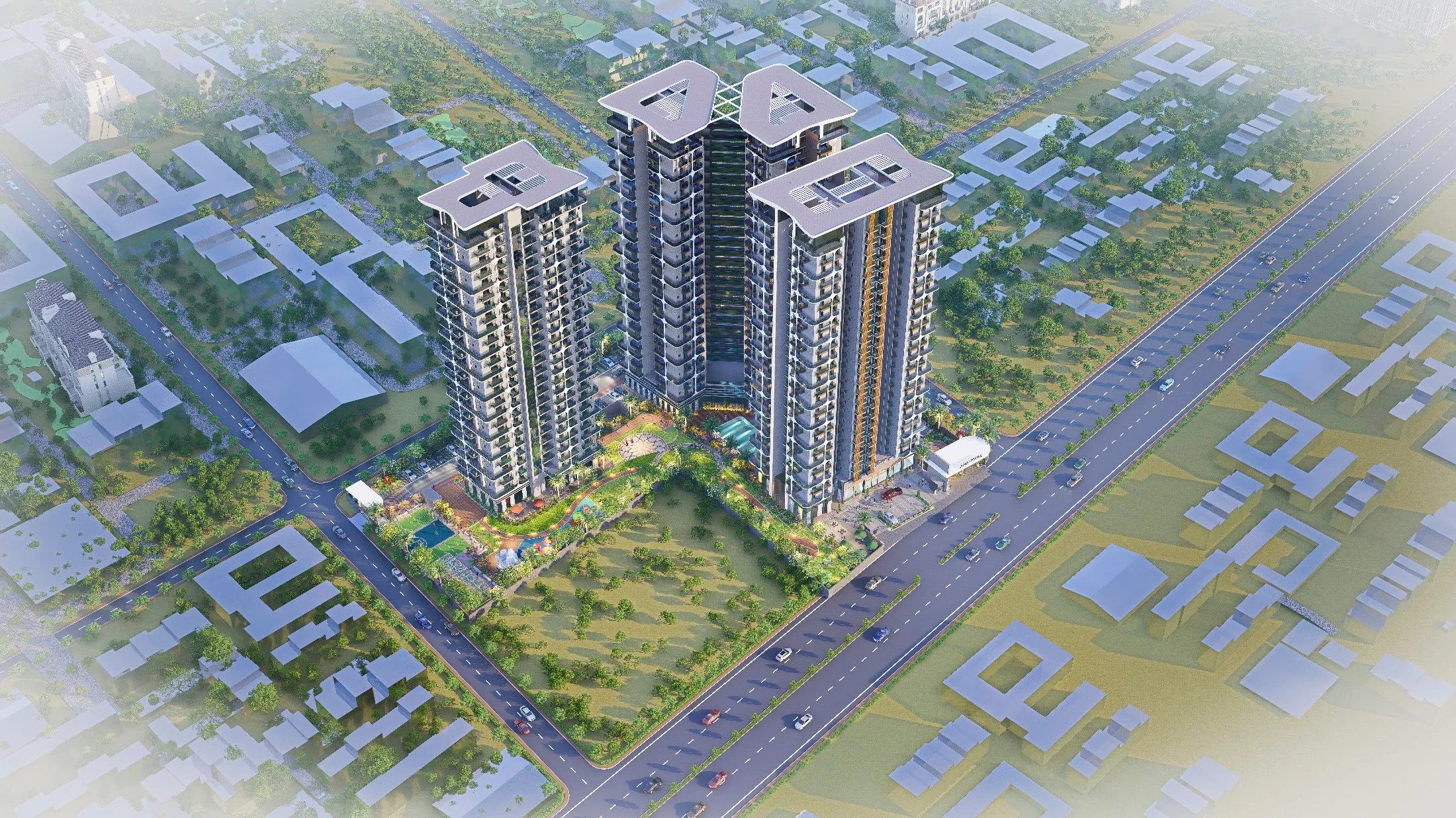 Aerial render of ANANTARA WORLD landscape and towers
